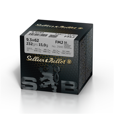 Sellier & Bellot 9,3x62 kiväärinpatruuna, 15 g / 232 grs FMJ, 50 kpl/ras